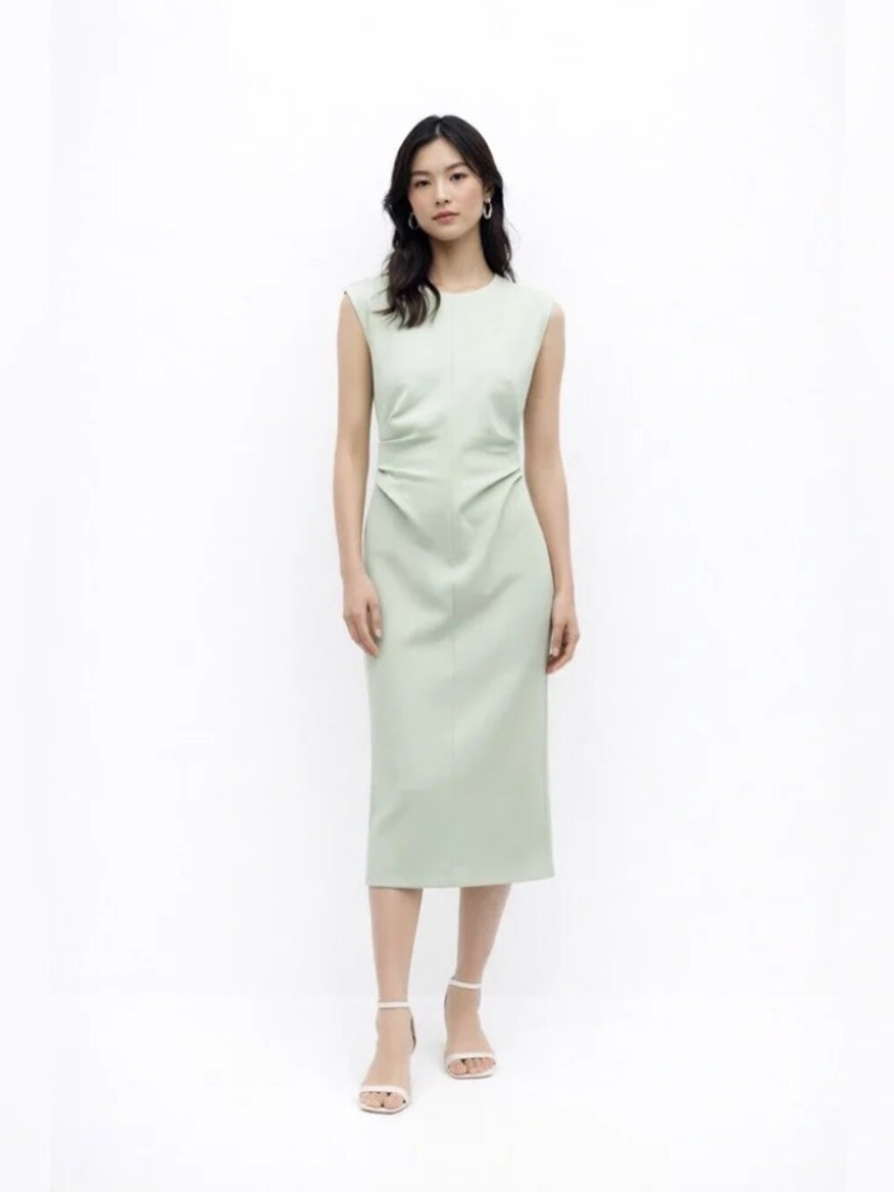 Zara Draped Waist Midi Dress in Sea Green